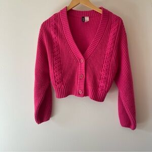 Divided Hot Pink Cardigan Sweater with Long Sleeves and V-Neck